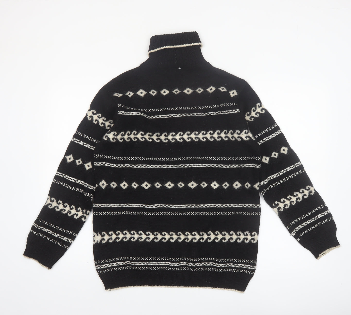 Ann Taylor Women's Black Fair Isle Wool Roll Neck Jumper M
