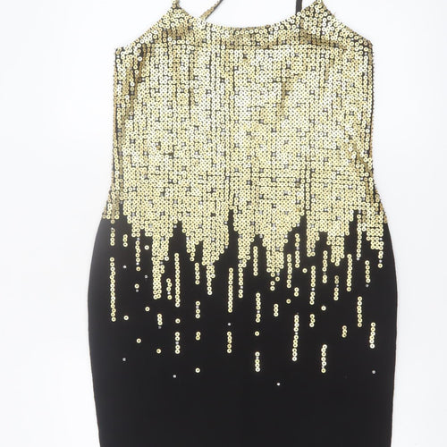 Outlander Women Black Gold Sequin Bodycon Knee Length Dress Size M