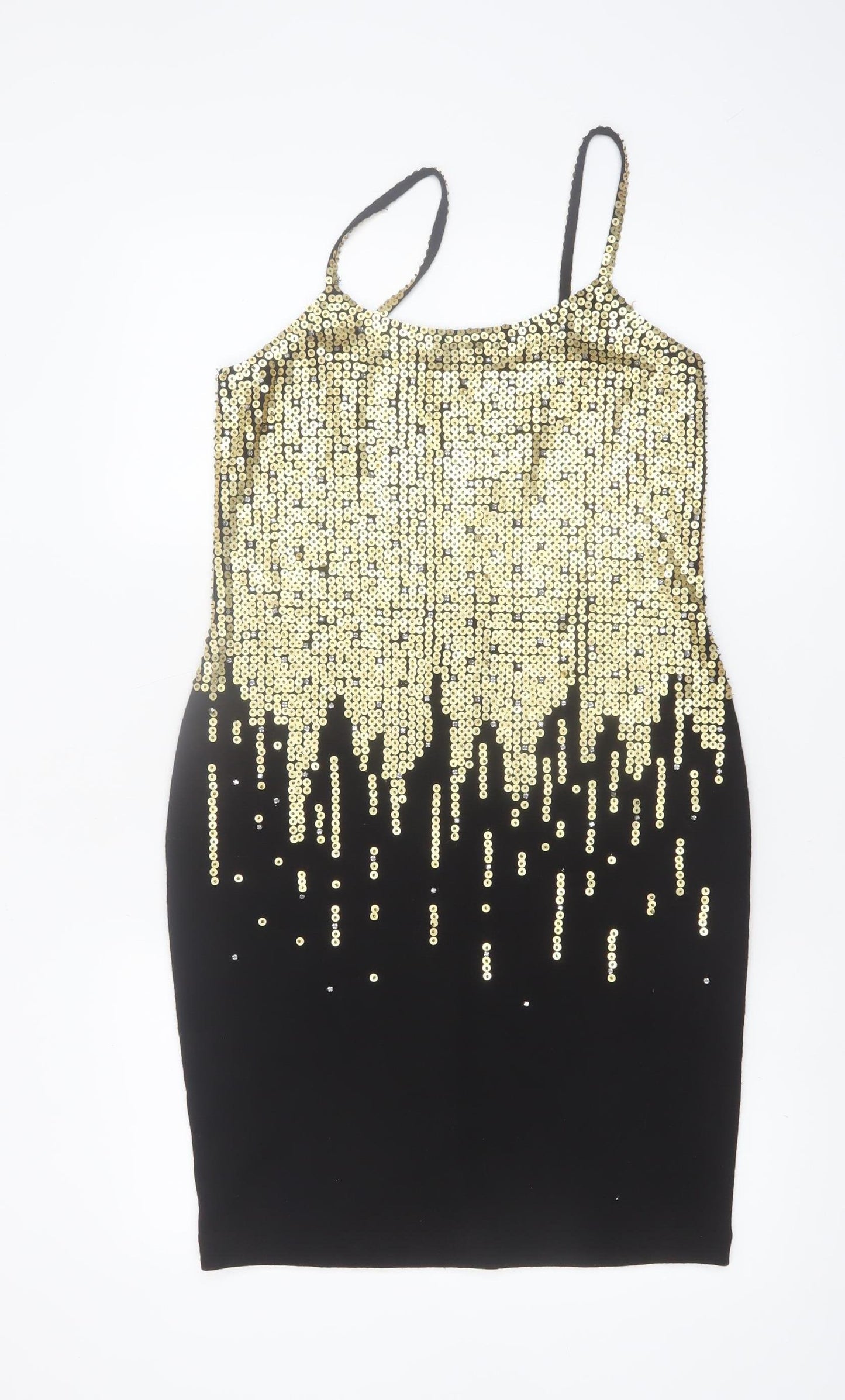Outlander Women Black Gold Sequin Bodycon Knee Length Dress Size M