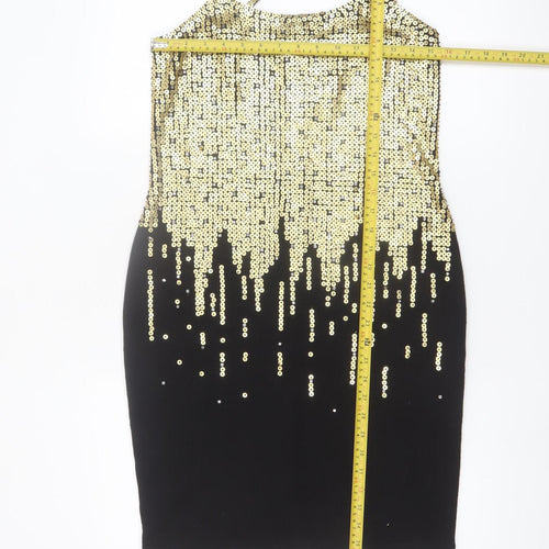 Outlander Women Black Gold Sequin Bodycon Knee Length Dress Size M