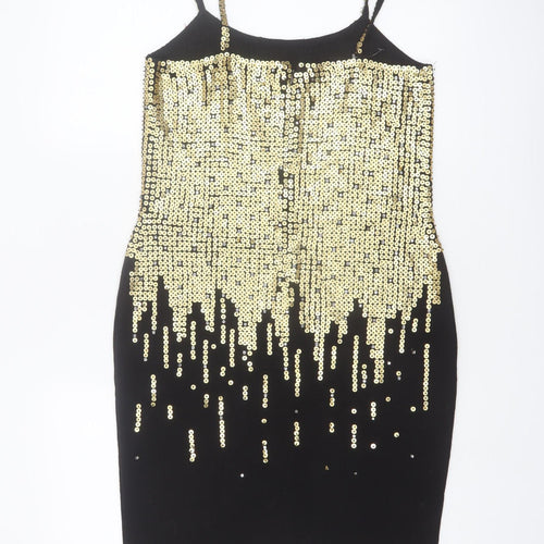 Outlander Women Black Gold Sequin Bodycon Knee Length Dress Size M