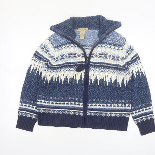 Mountain Lake Women's Blue Fair Isle Knit Full Zip Jumper Petite M