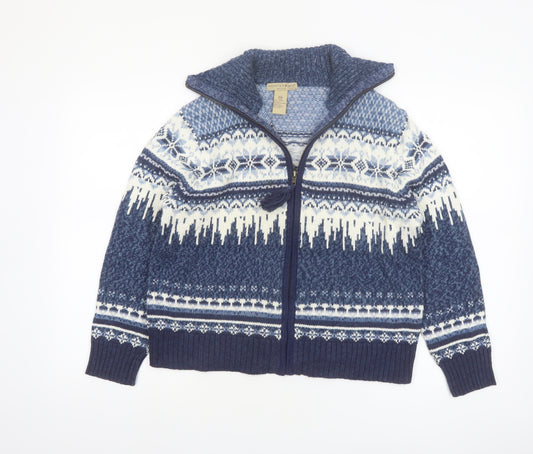 Mountain Lake Women's Blue Fair Isle Knit Full Zip Jumper Petite M