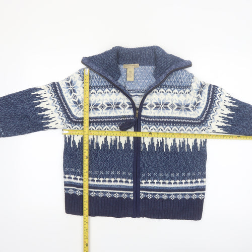 Mountain Lake Women's Blue Fair Isle Knit Full Zip Jumper Petite M