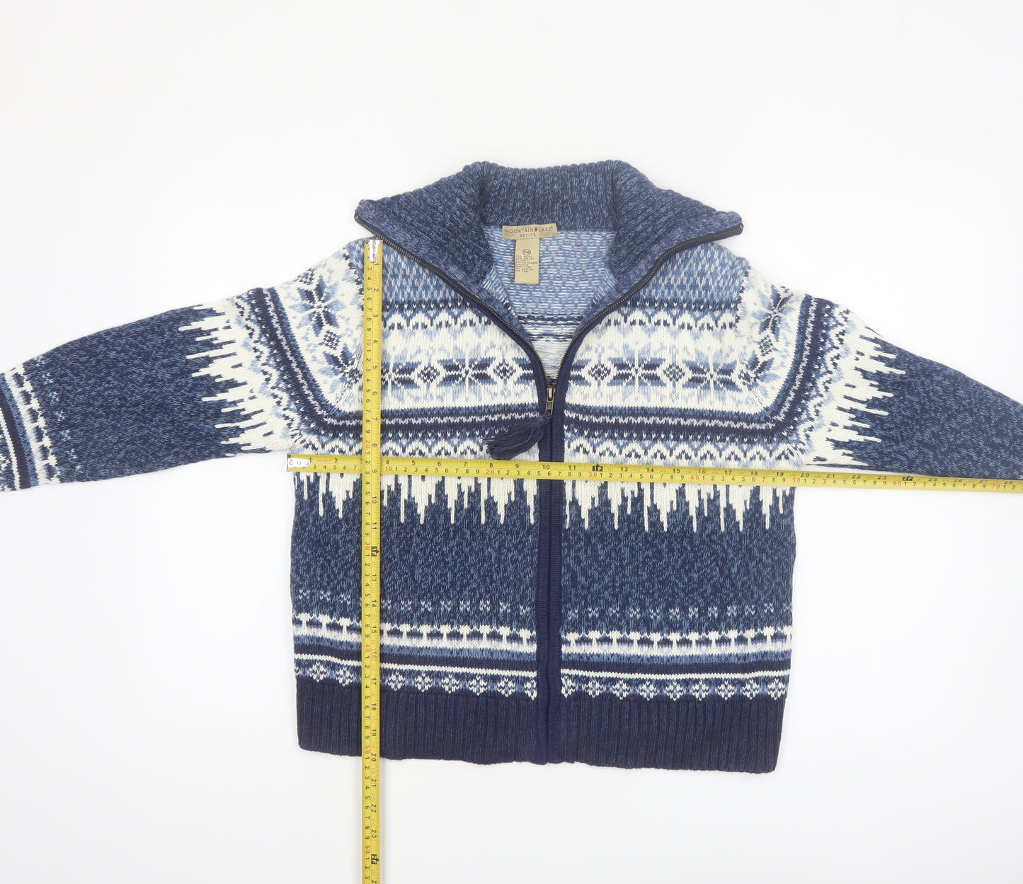 Mountain Lake Women's Blue Fair Isle Knit Full Zip Jumper Petite M