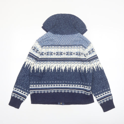 Mountain Lake Women's Blue Fair Isle Knit Full Zip Jumper Petite M