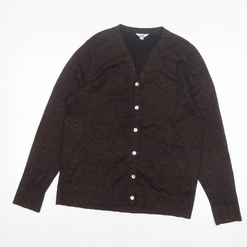 Tabi Women Brown V-Neck Button Knit Cardigan Size M