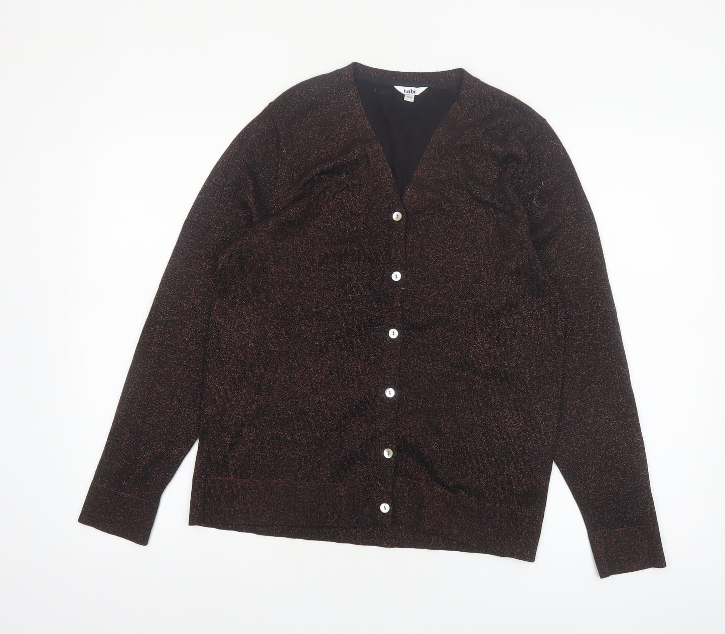 Tabi Women Brown V-Neck Button Knit Cardigan Size M
