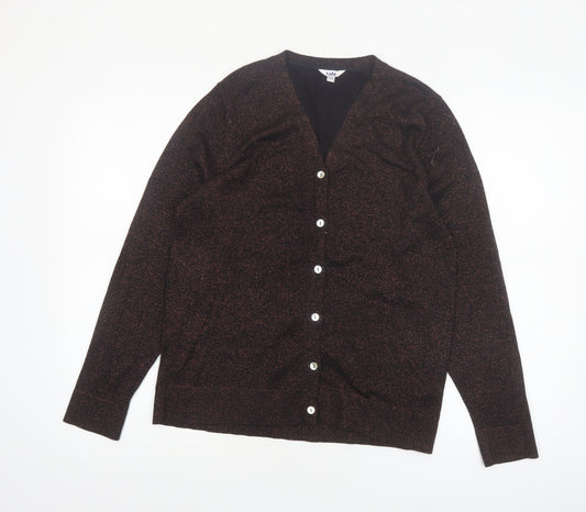 Tabi Women Brown V-Neck Button Knit Cardigan Size M