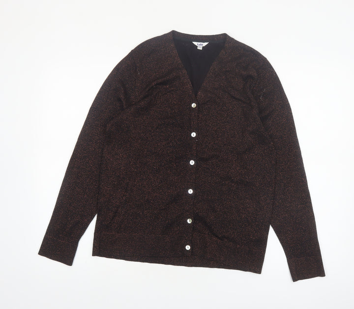 Tabi Women Brown V-Neck Button Knit Cardigan Size M