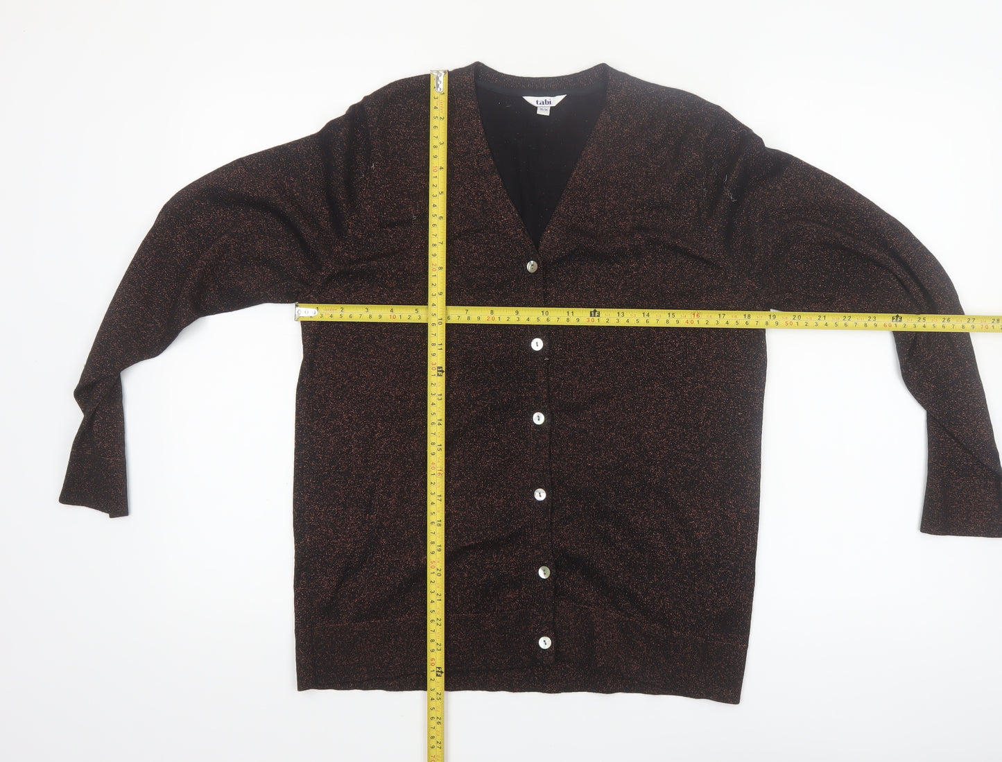Tabi Women Brown V-Neck Button Knit Cardigan Size M