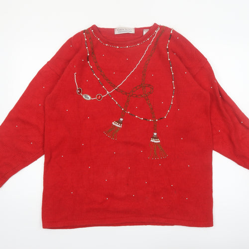 Karen Scott Women's Red Beaded Pullover Jumper Size L