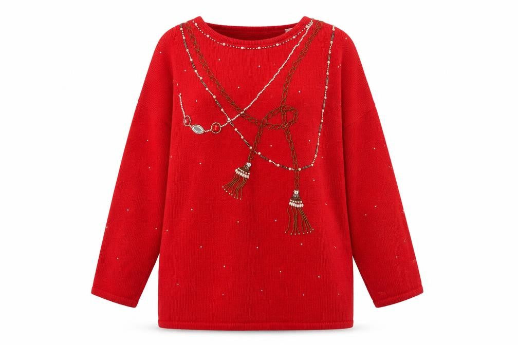 Front view of Karen Scott Women's Red Beaded jumper, size L
