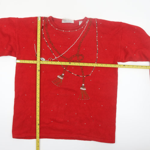 Karen Scott Women's Red Beaded Pullover Jumper Size L