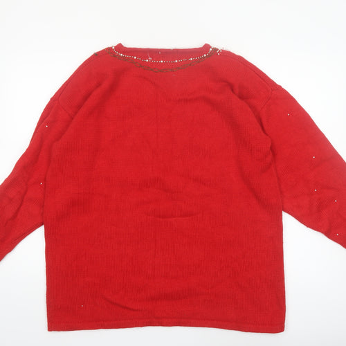 Karen Scott Women's Red Beaded Pullover Jumper Size L