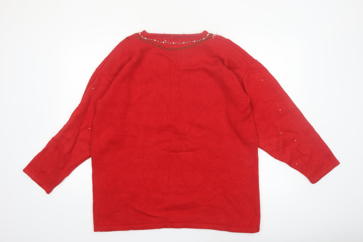 Karen Scott Women's Red Beaded Pullover Jumper Size L