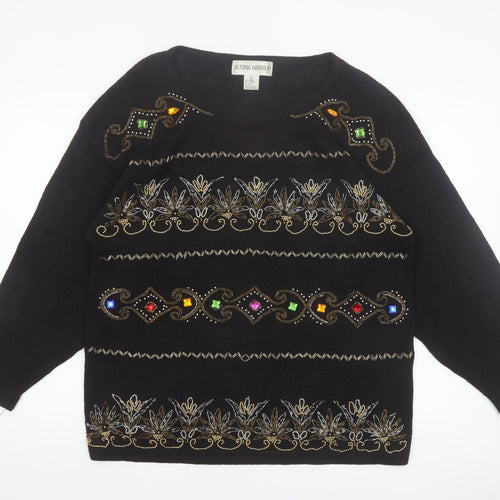 Victoria Harbour Womens Black L Beaded Knit Jumper Vintage Pullover
