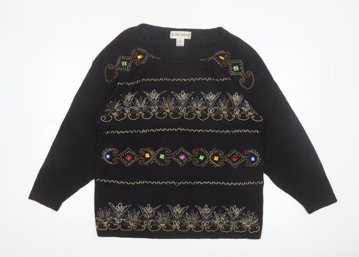 Victoria Harbour Womens Black L Beaded Knit Jumper Vintage Pullover