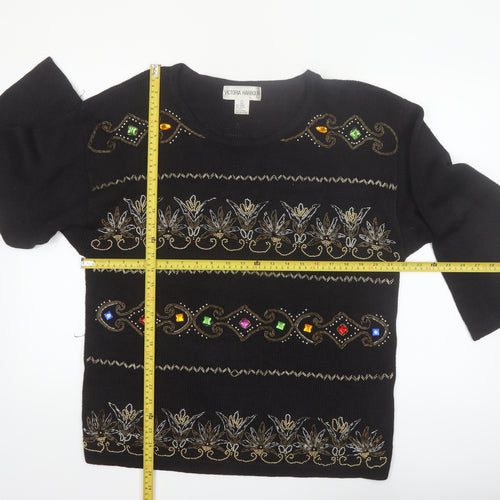 Victoria Harbour Womens Black L Beaded Knit Jumper Vintage Pullover