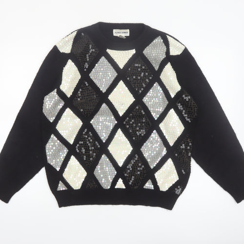 Alfred Dunner Women's Black Sequin Argyle Acrylic Jumper L