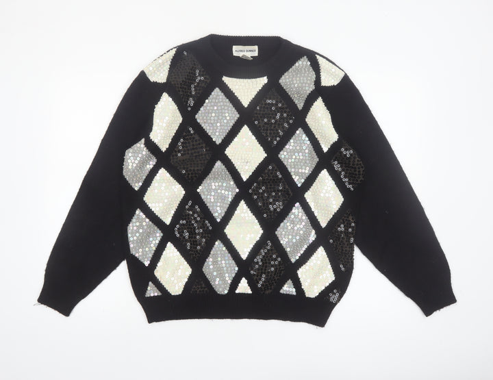 Alfred Dunner Women's Black Sequin Argyle Acrylic Jumper L