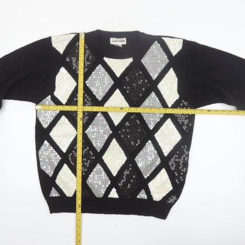 Alfred Dunner Women's Black Sequin Argyle Acrylic Jumper L