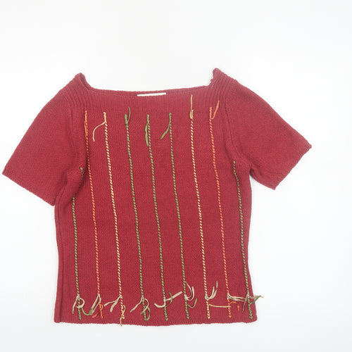 Susan Bristol Women's Red Silk Linen Knit Short Sleeve Blouse S