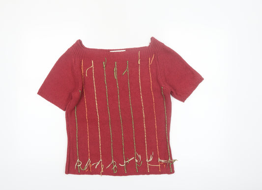 Susan Bristol Women's Red Silk Linen Knit Short Sleeve Blouse S