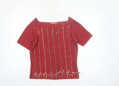 Susan Bristol Women's Red Silk Linen Knit Short Sleeve Blouse S