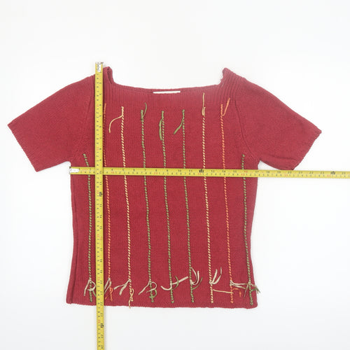 Susan Bristol Women's Red Silk Linen Knit Short Sleeve Blouse S