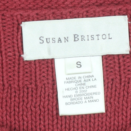 Susan Bristol Women's Red Silk Linen Knit Short Sleeve Blouse S