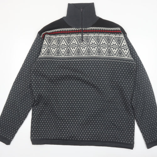 Maier Sports Men’s Grey Fair Isle Wool Blend 1/2 Zip Jumper 2XL