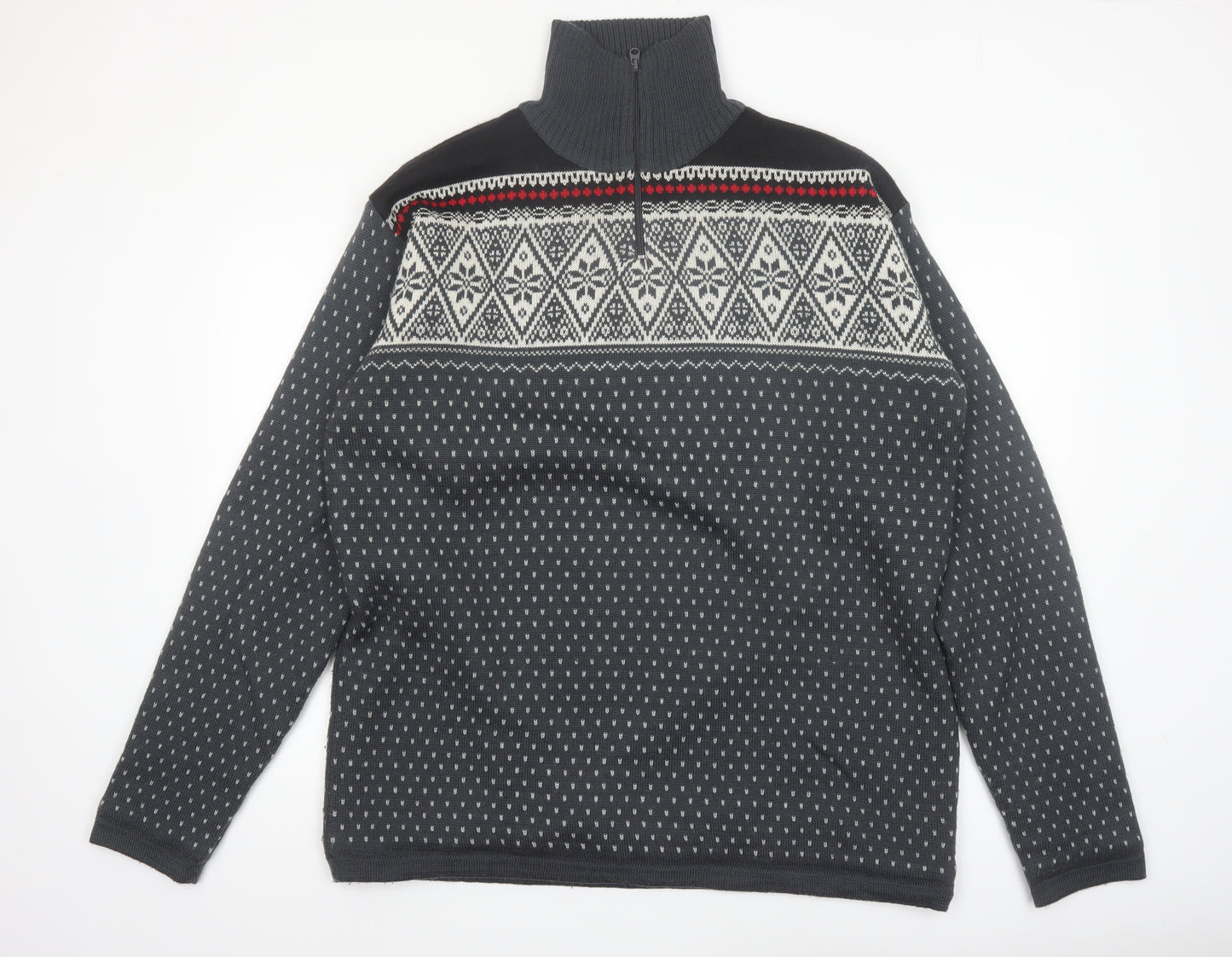 Maier Sports Men’s Grey Fair Isle Wool Blend 1/2 Zip Jumper 2XL