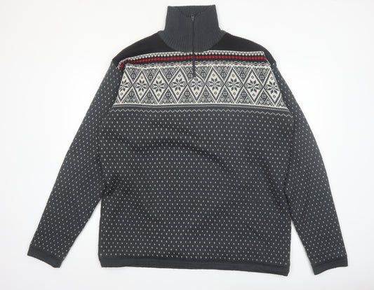 Maier Sports Men’s Grey Fair Isle Wool Blend 1/2 Zip Jumper 2XL