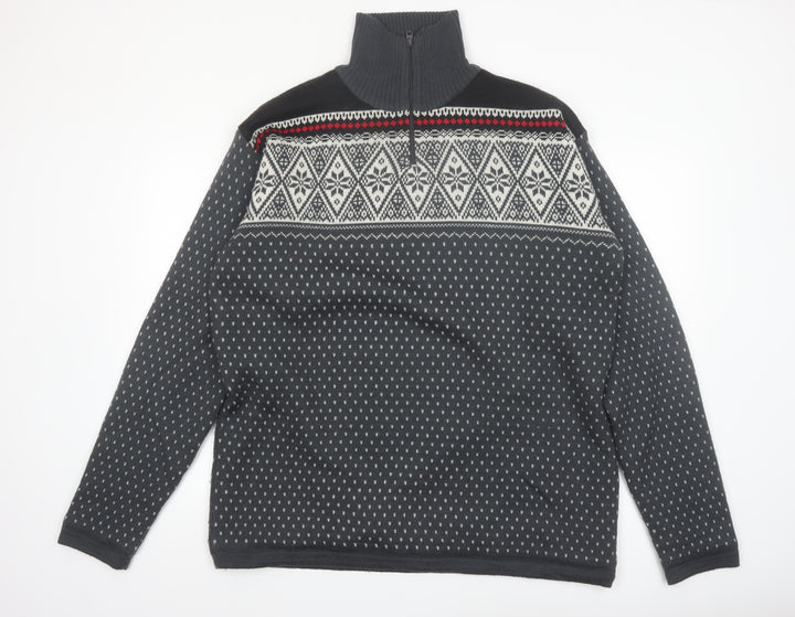 Maier Sports Men’s Grey Fair Isle Wool Blend 1/2 Zip Jumper 2XL