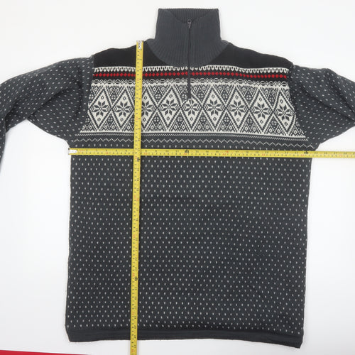 Maier Sports Men’s Grey Fair Isle Wool Blend 1/2 Zip Jumper 2XL