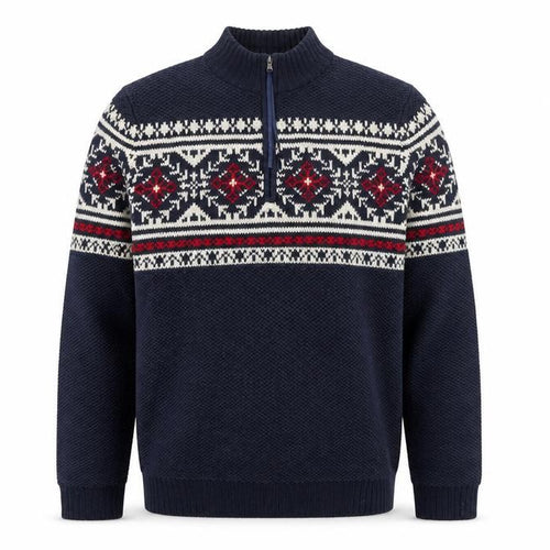 IZOD Men's Blue Fair Isle 1/4 Zip Cotton Knit Jumper Size M