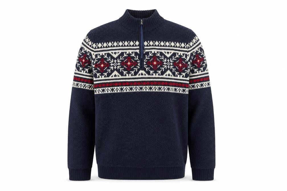 IZOD Men's Blue Fair Isle 1/4 Zip Cotton Knit Jumper Size M