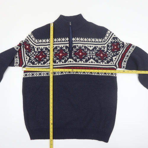 IZOD Men's Blue Fair Isle 1/4 Zip Cotton Knit Jumper Size M