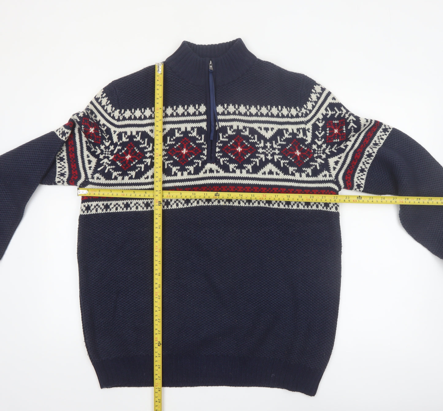 IZOD Men's Blue Fair Isle 1/4 Zip Cotton Knit Jumper Size M