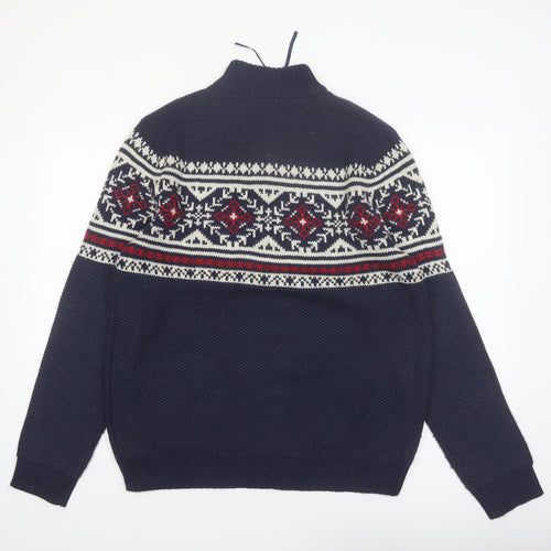 IZOD Men's Blue Fair Isle 1/4 Zip Cotton Knit Jumper Size M