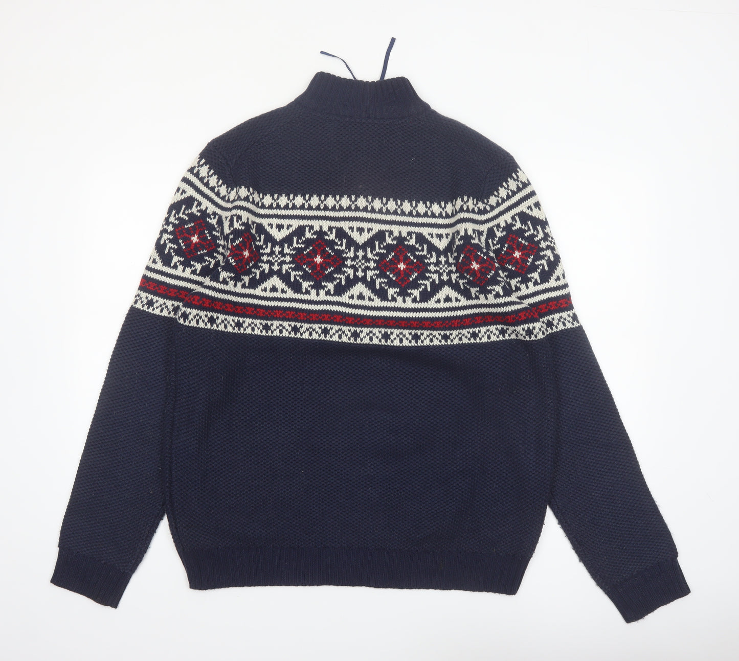 IZOD Men's Blue Fair Isle 1/4 Zip Cotton Knit Jumper Size M