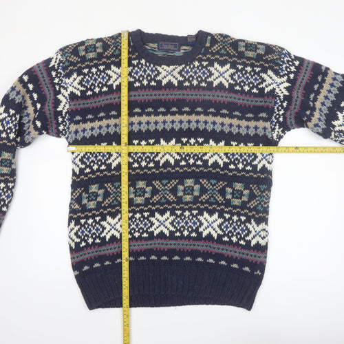 Finalist Men's Blue Fair Isle Crew Neck Wool Blend Jumper L