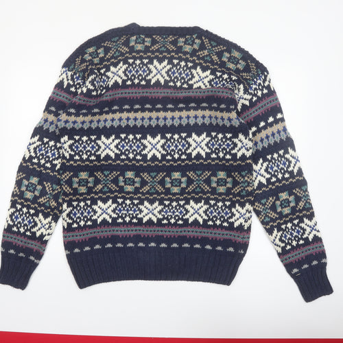Finalist Men's Blue Fair Isle Crew Neck Wool Blend Jumper L