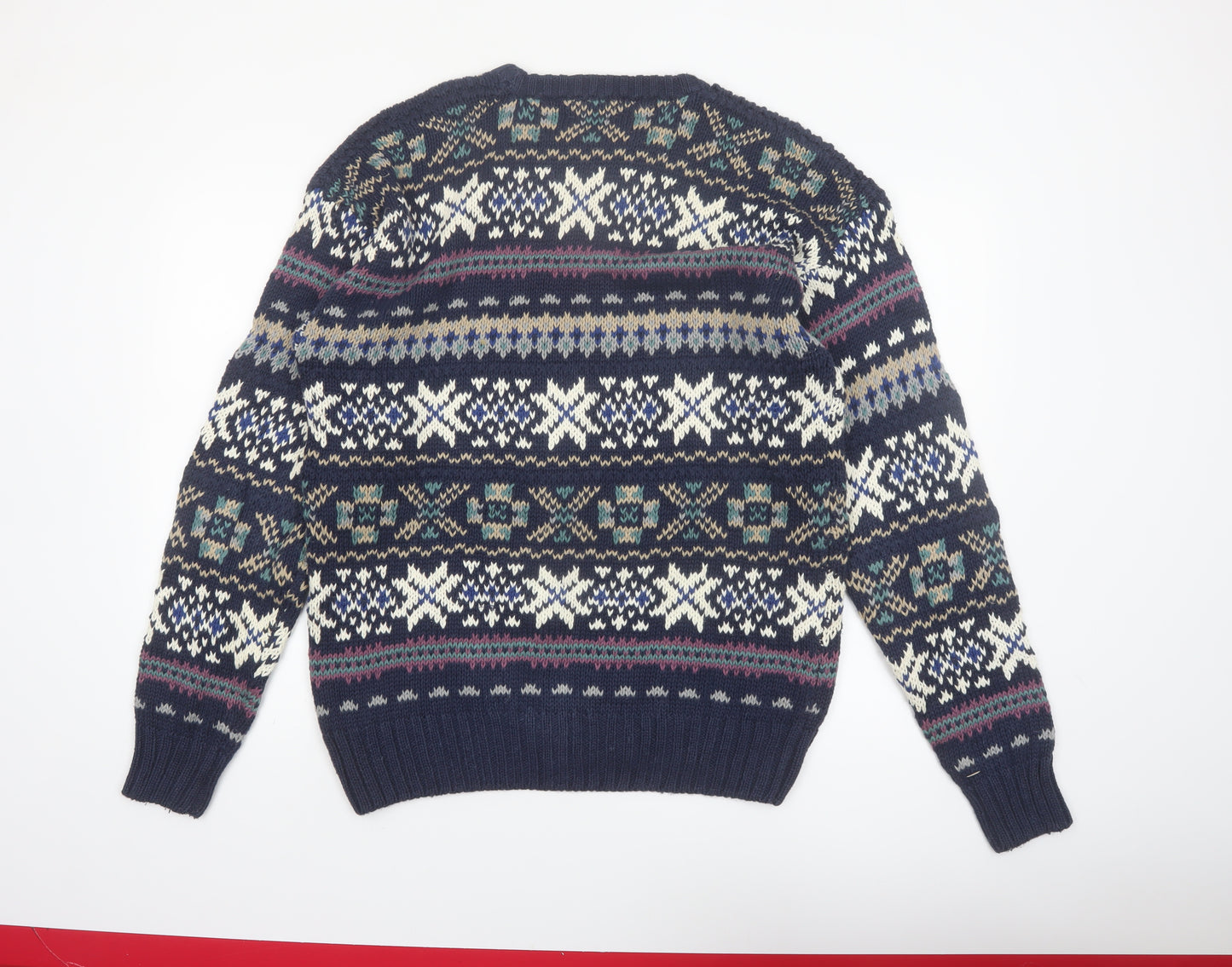 Finalist Men's Blue Fair Isle Crew Neck Wool Blend Jumper L
