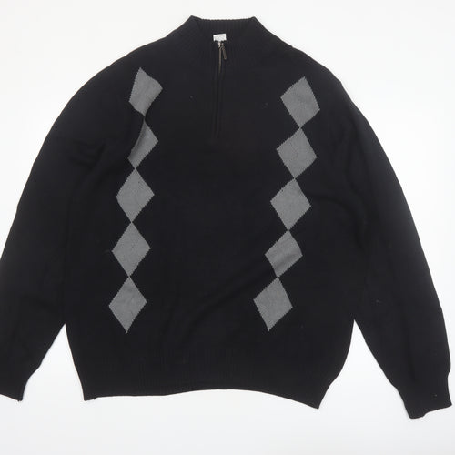 Geoffrey Beene Men's Black Argyle 1/2 Zip Cotton Jumper XL