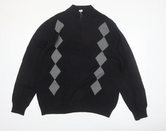 Geoffrey Beene Men's Black Argyle 1/2 Zip Cotton Jumper XL