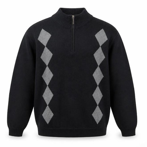 Geoffrey Beene Men's Black Argyle 1/2 Zip Cotton Jumper XL
