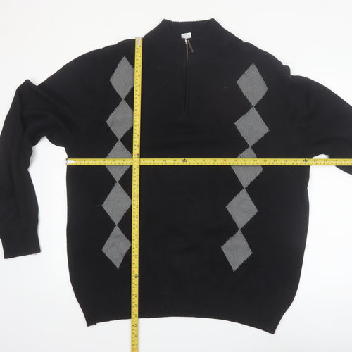 Geoffrey Beene Men's Black Argyle 1/2 Zip Cotton Jumper XL