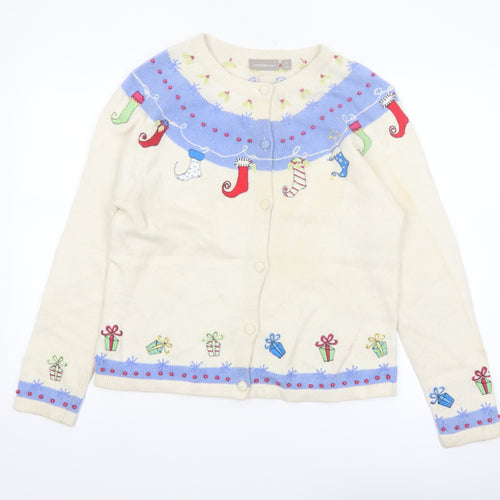 Croft & Barrow Women Beige Christmas Cardigan Sweater Size S